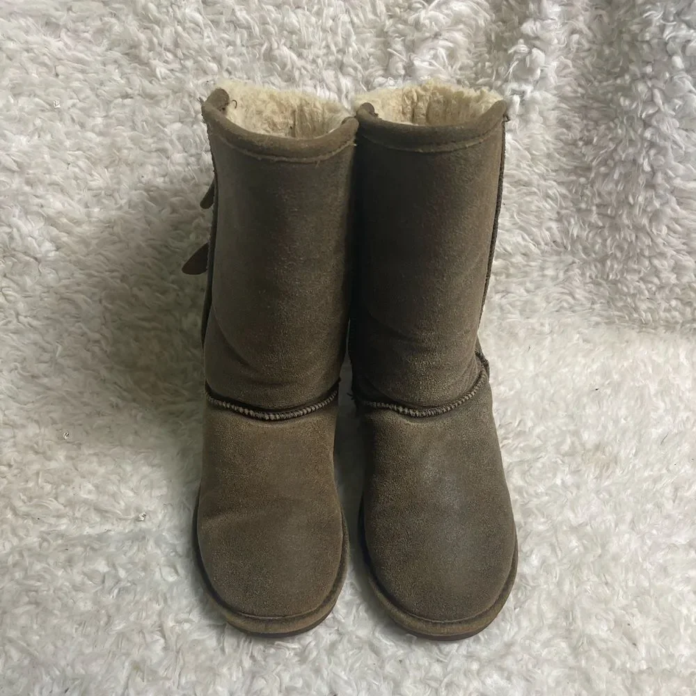 Bearpaw Chestnut Distressed Leather Suede Winter Boots wool blend lining SZ9